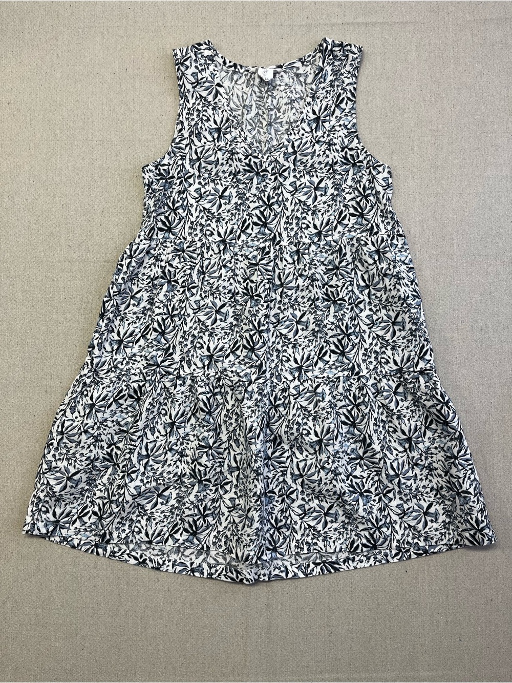 Lucky Brand 100% Linen Floral Tiered Mini Dress White Blue Size Small